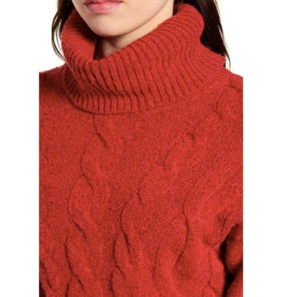 New BP Cable Stitch Cozy Knit Long Sleeve Turtleneck Sweater Red Tango Size XS - Picture 2 of 16